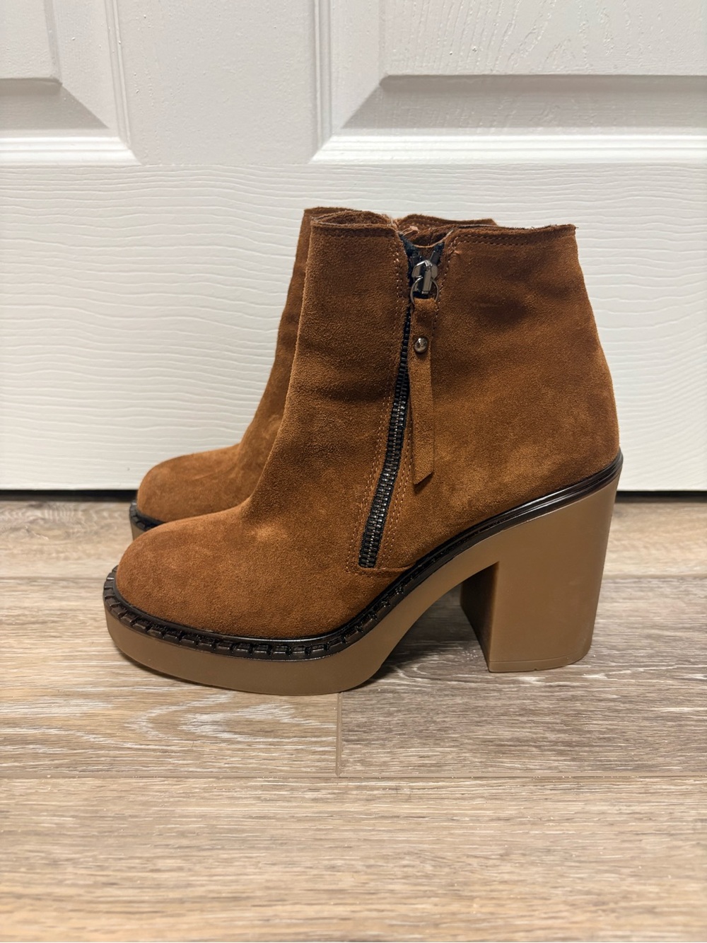 Steve Madden Moby Ankle Booties in Cognac Suede